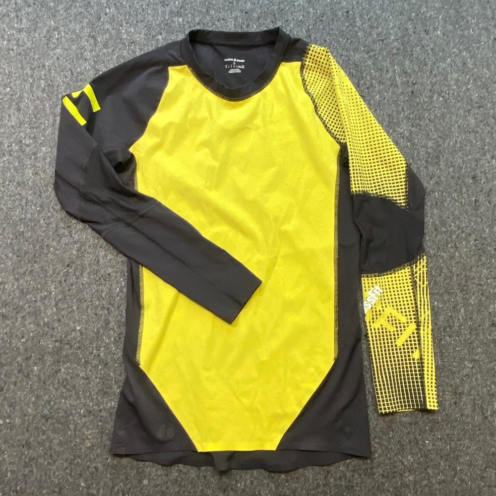 Reebok CrossFit Mens L Yellow Black Graphic Long Sleeve Compression Shirt Gym L